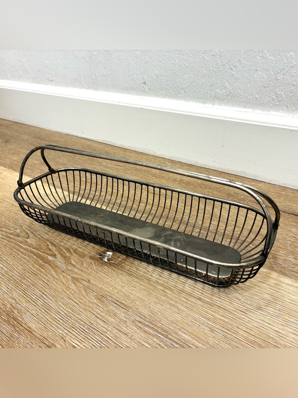 Vintage EP Brass Hong Kong Wire Basket Caddy Handle 12” Metal Organizer Decor